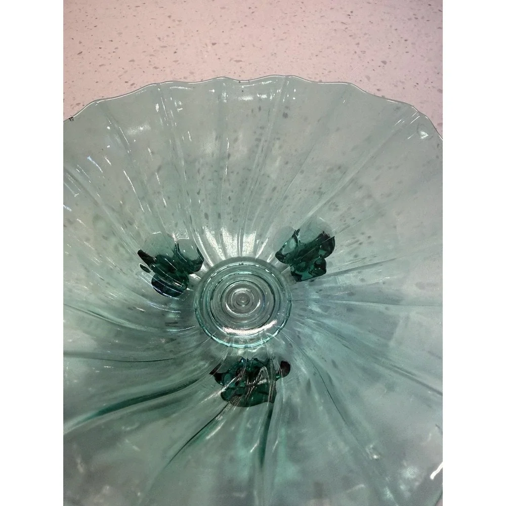 Jeannette Swirl Ultramarine Footed Candy Dish Bowl Mid Century Depression Glass